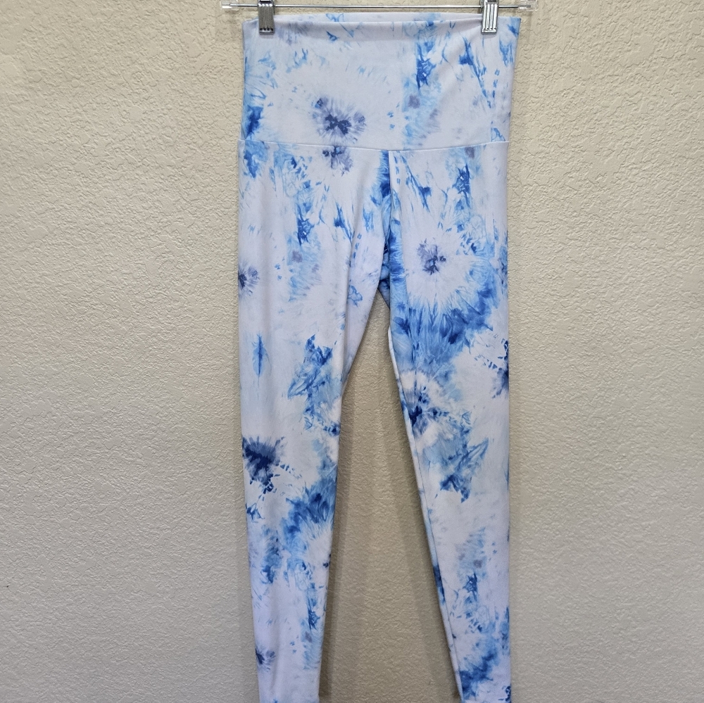 Onzie Athletic Yoga Workout  Leggings Size Women's  Blue White Tie Dye S/M